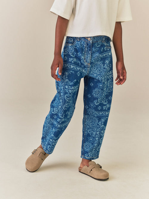 Dsiney Kidz - Blue Denim Lazer Printed Barrel Jeans (3-16yrs) image 1