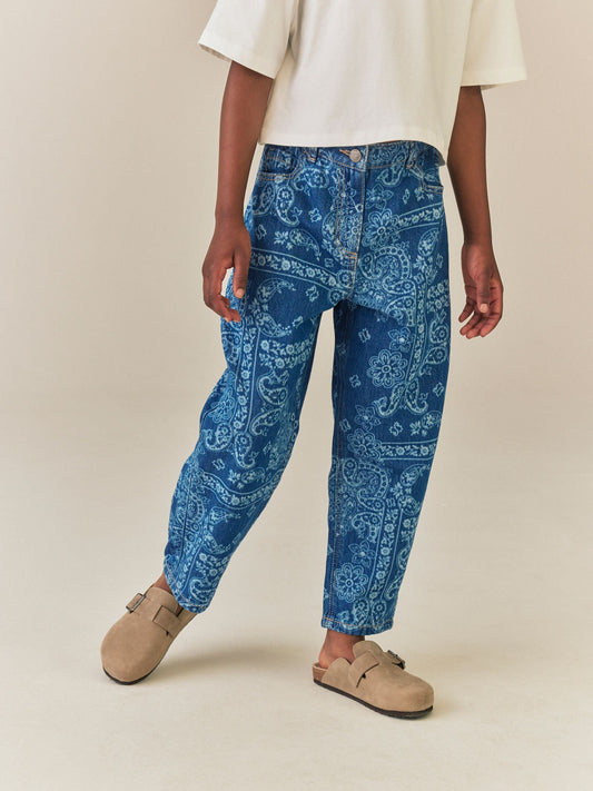 Dsiney Kidz - Blue Denim Lazer Printed Barrel Jeans (3-16yrs) image 1