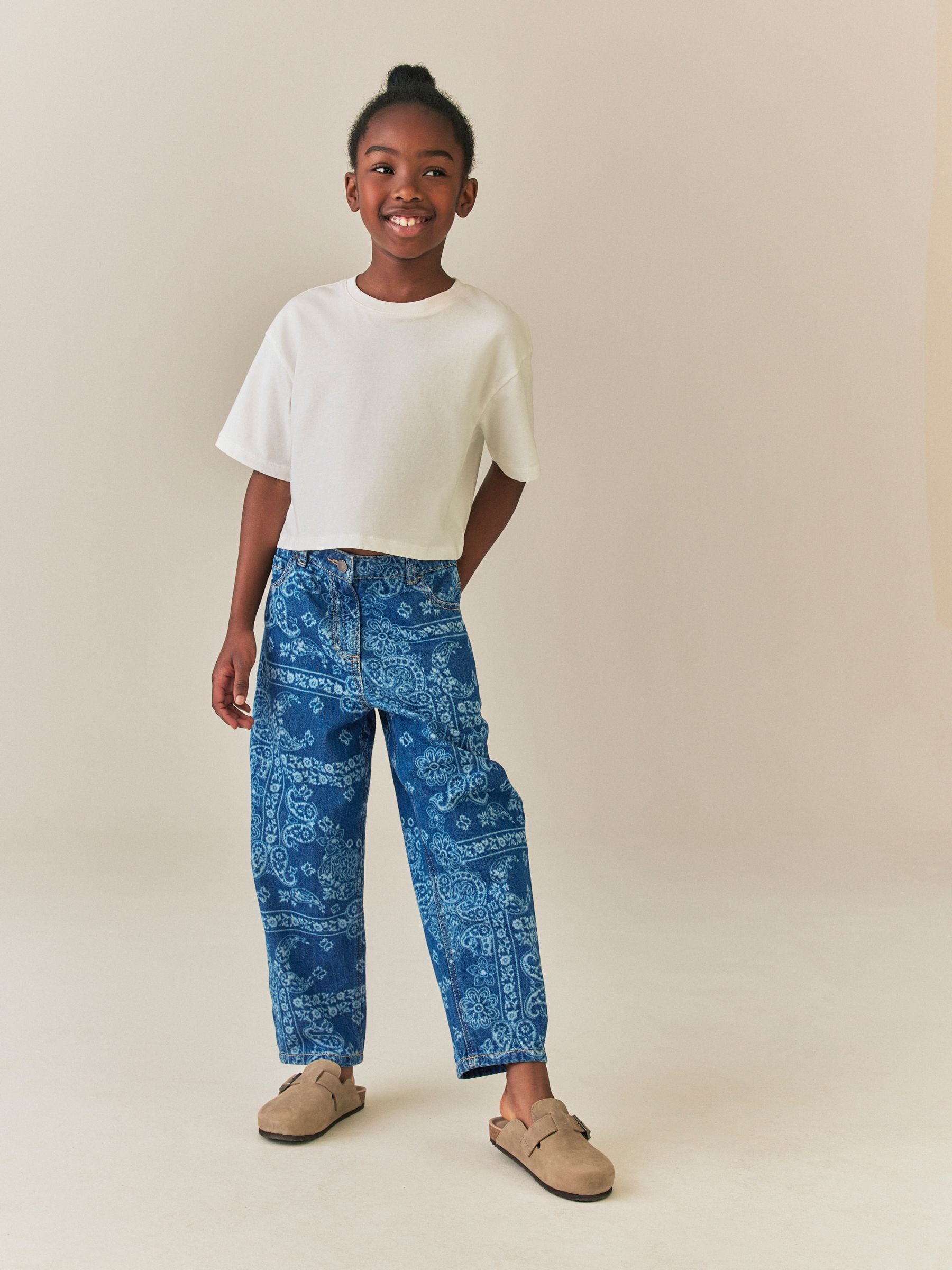 Dsiney Kidz - Blue Denim Lazer Printed Barrel Jeans (3-16yrs) image 2