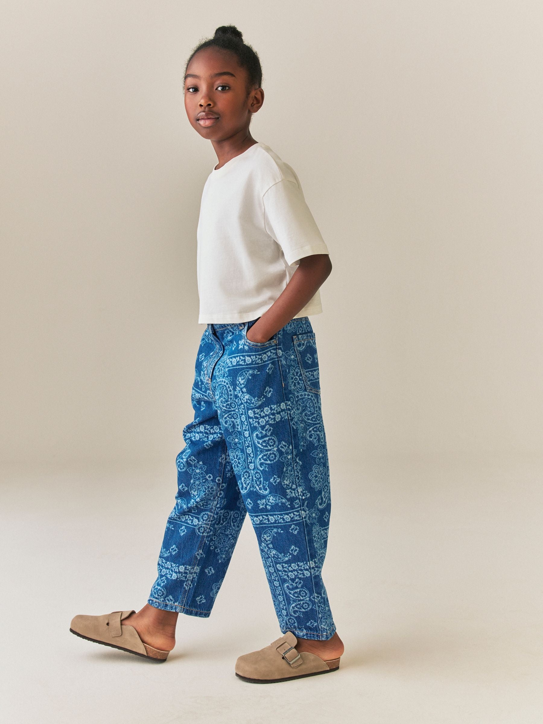 Dsiney Kidz - Blue Denim Lazer Printed Barrel Jeans (3-16yrs) image 4
