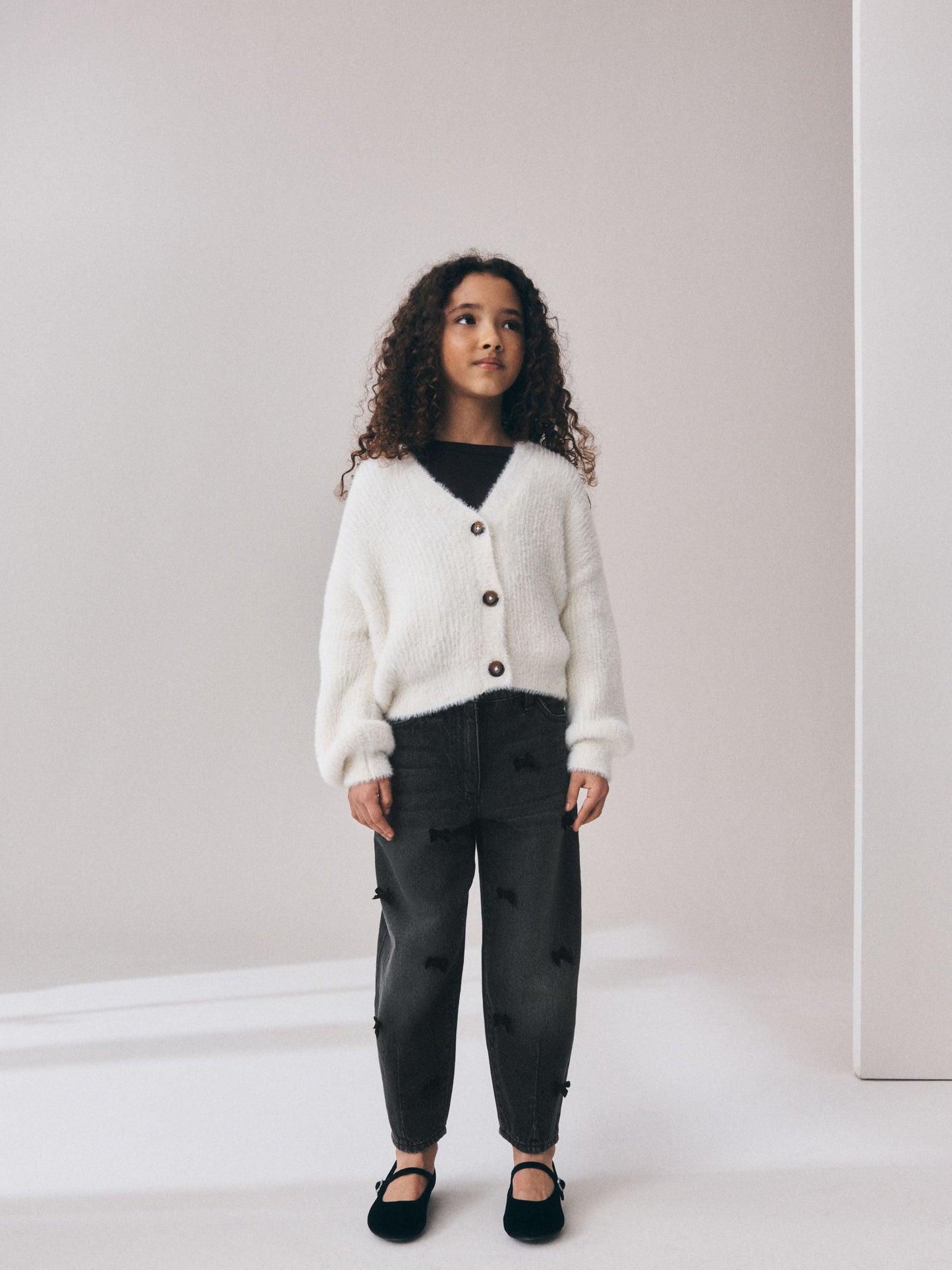 Dsiney Kidz - Charcoal Velvet Bow Barrel Jeans (3-16yrs) image 2