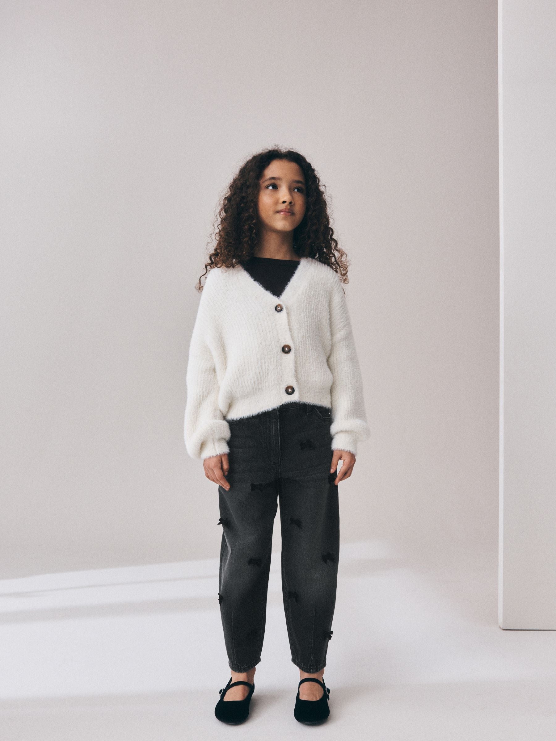 Dsiney Kidz - Charcoal Velvet Bow Barrel Jeans (3-16yrs) image 2