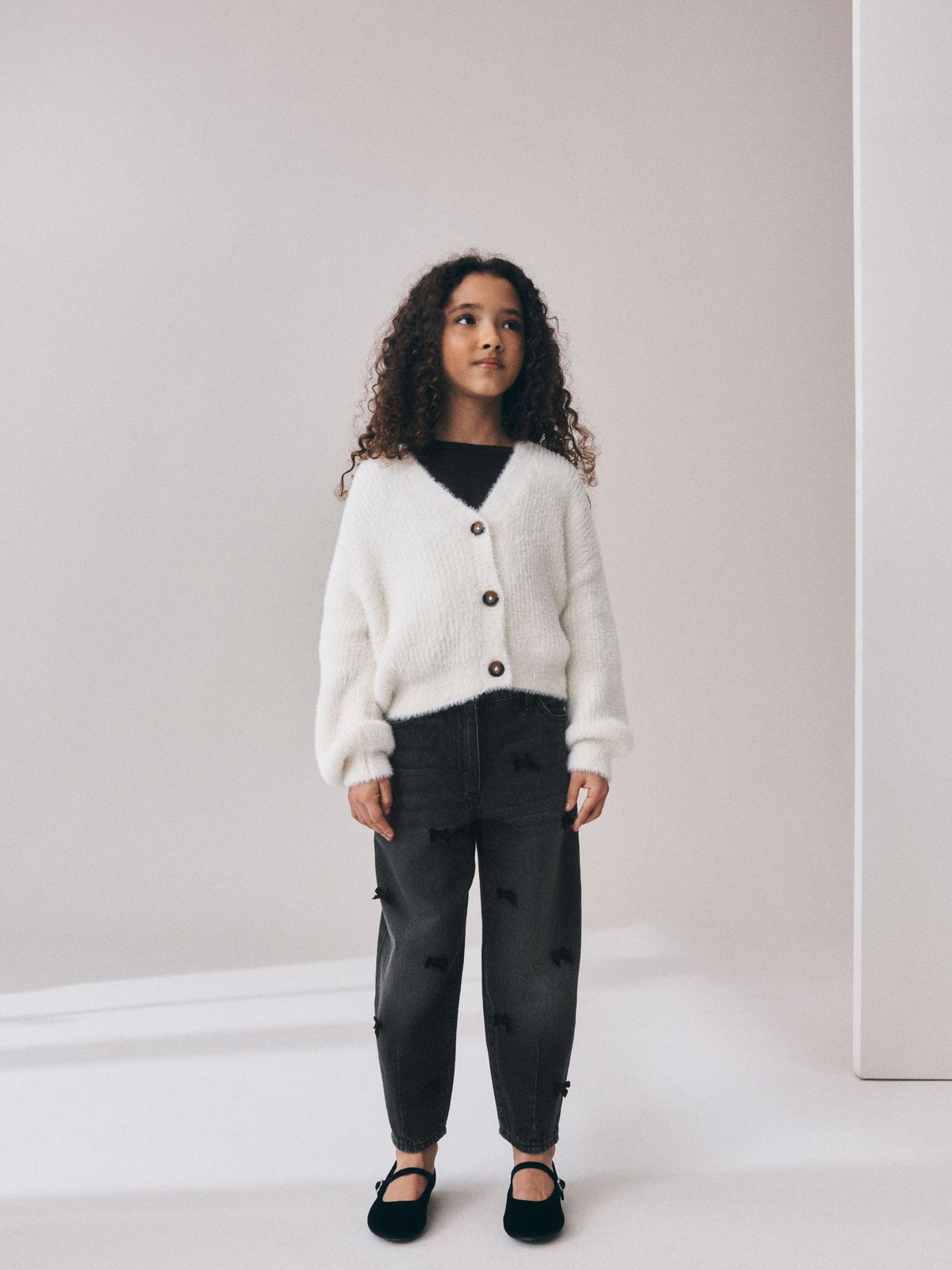 Dsiney Kidz - Charcoal Velvet Bow Barrel Jeans (3-16yrs) image 2