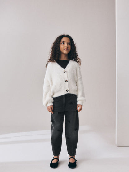 Dsiney Kidz - Charcoal Velvet Bow Barrel Jeans (3-16yrs) image 2