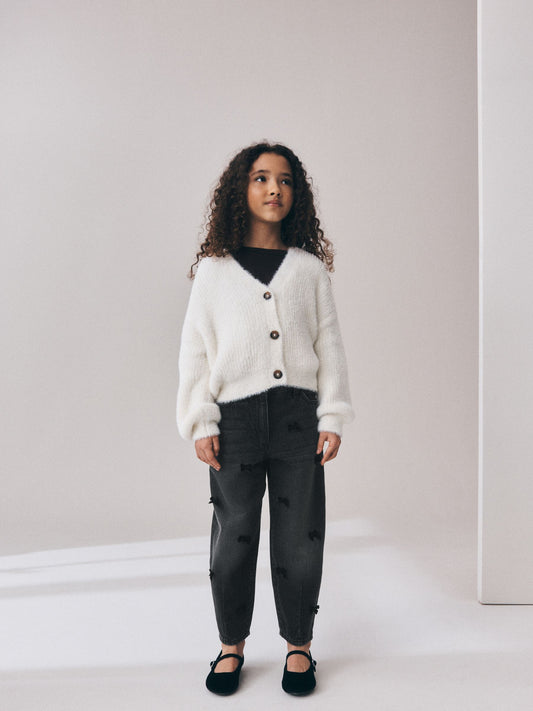 Dsiney Kidz - Charcoal Velvet Bow Barrel Jeans (3-16yrs) image 2