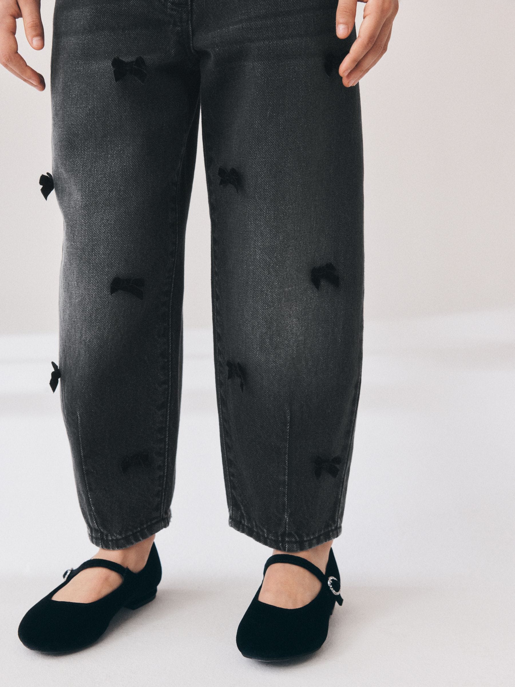 Dsiney Kidz - Charcoal Velvet Bow Barrel Jeans (3-16yrs) image 3