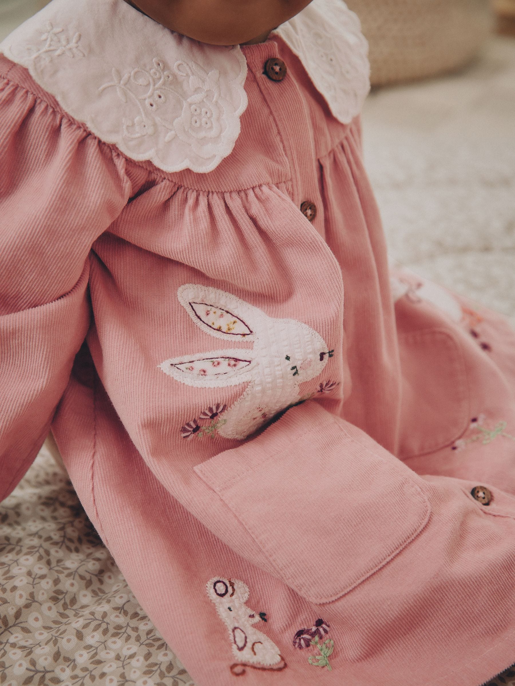 Dsiney Kidz - Pink Bunny Embroidered Cord Dress and Tight Baby 2 Piece Set (0mths-2yrs) image 4