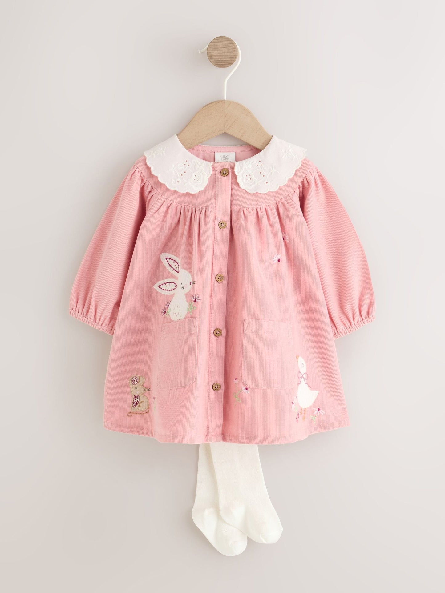 Dsiney Kidz - Pink Bunny Embroidered Cord Dress and Tight Baby 2 Piece Set (0mths-2yrs) image 6