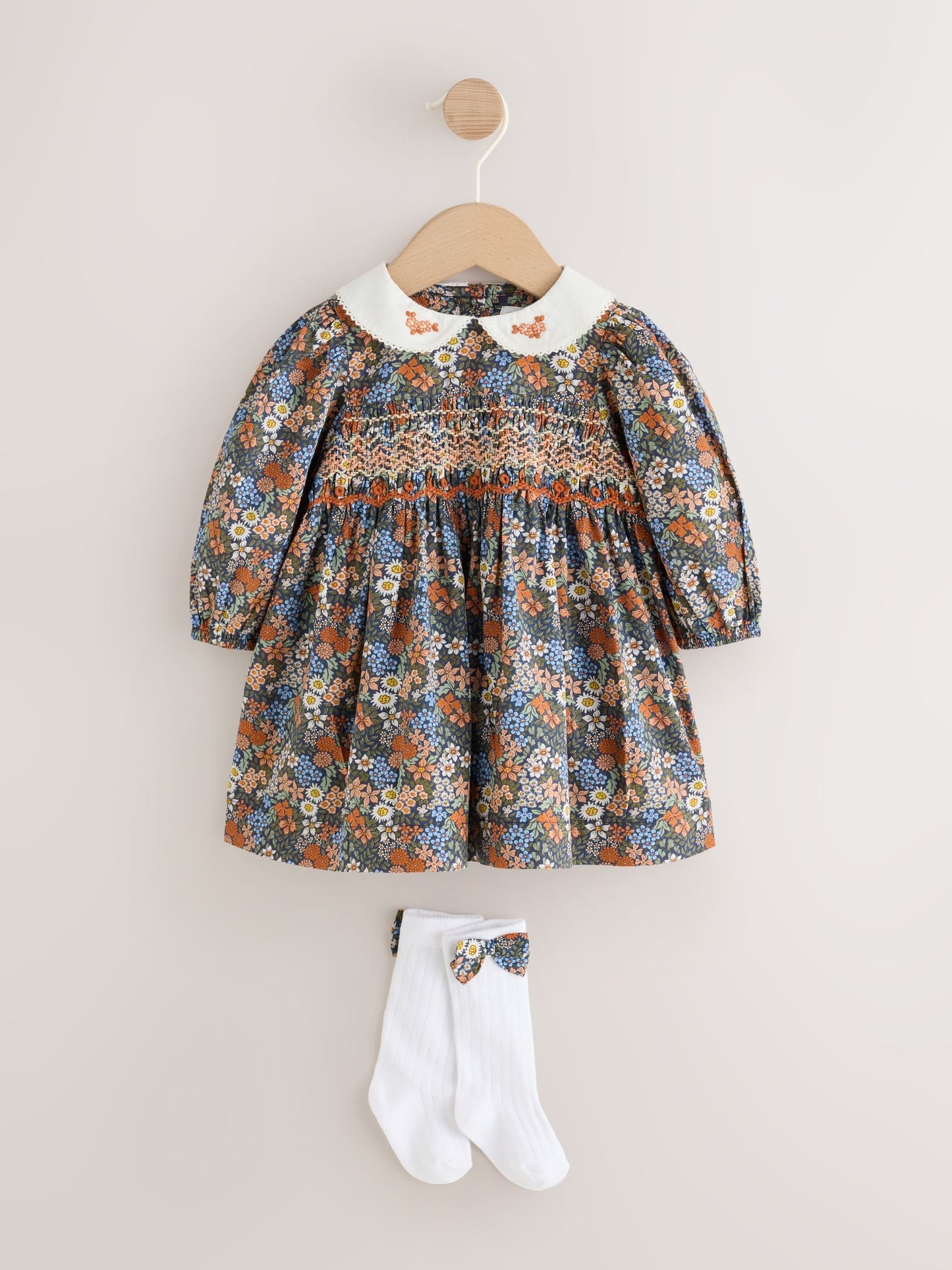 Dsiney Kidz - Blue Floral Woven Dress, Knicker and Sock Baby Set 3 Piece (0mths-2yrs) image 1