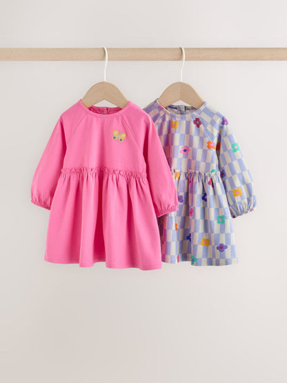 Bright Pink Baby Jersey Dresses 2 Pack (0mths-2yrs) image 1