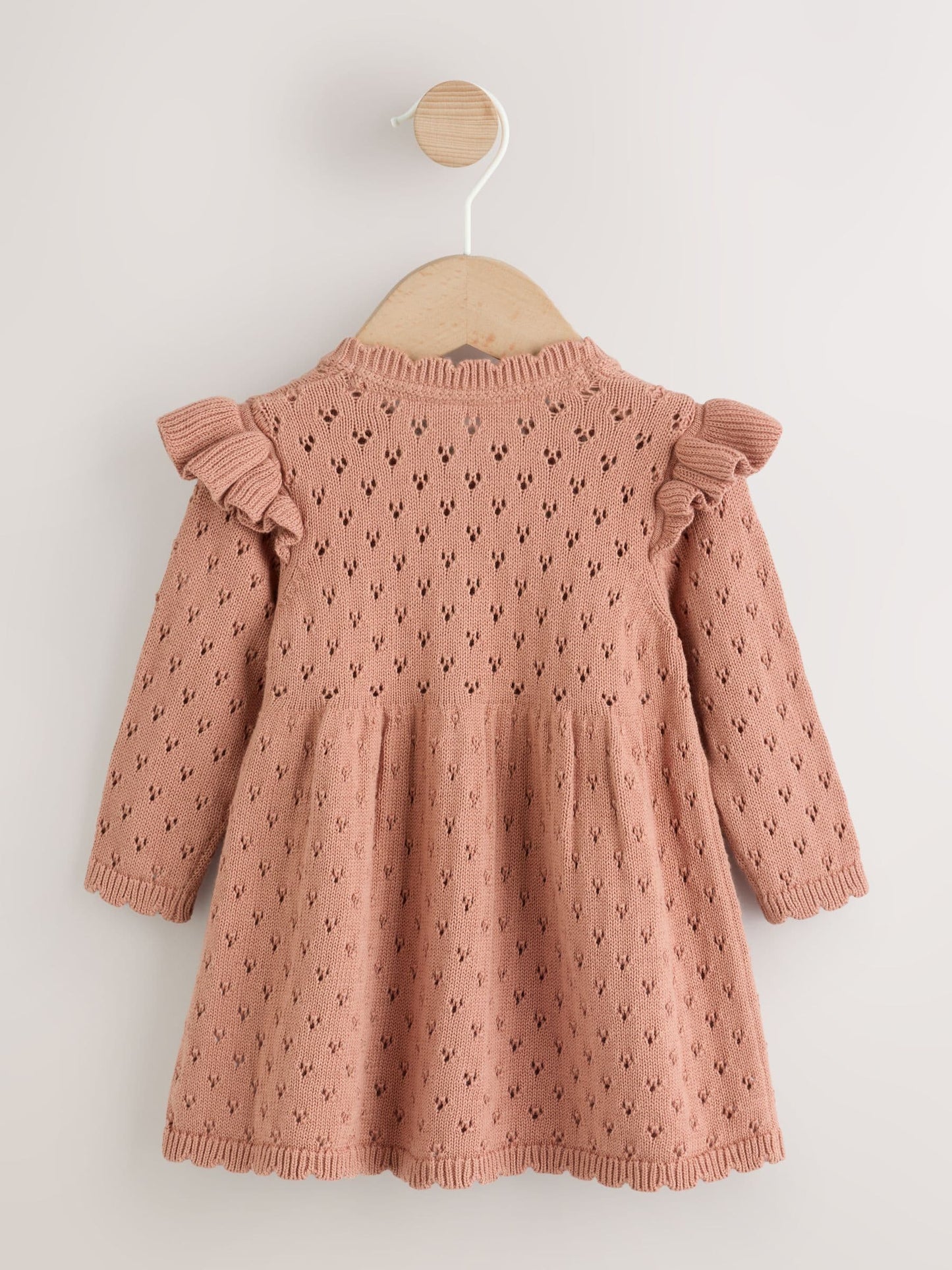 Dsiney Kidz - Rust Brown Pointelle Knitted Frill Shoulder Baby Dress (0mths-2yrs) image 2
