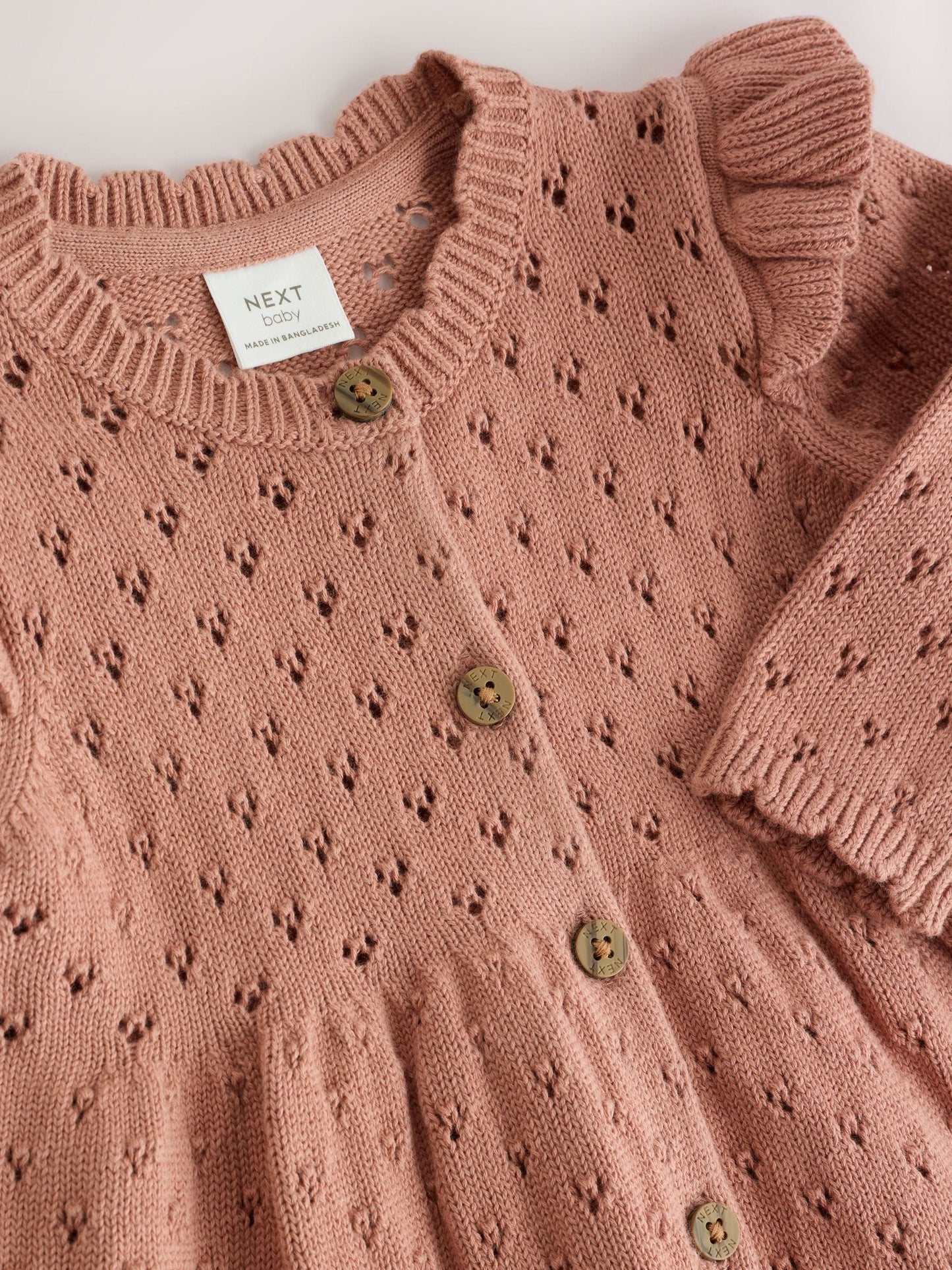 Dsiney Kidz - Rust Brown Pointelle Knitted Frill Shoulder Baby Dress (0mths-2yrs) image 4