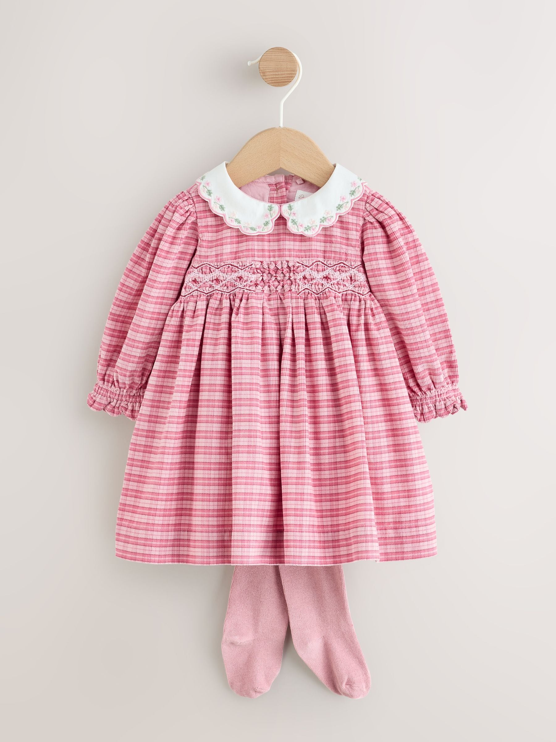 Dsiney Kidz - Pink Check Baby Smock Dress And Tights Set 2 Piece (0mths-2yrs) image 3