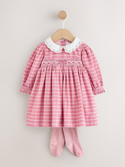 Dsiney Kidz - Pink Check Baby Smock Dress And Tights Set 2 Piece (0mths-2yrs) image 3