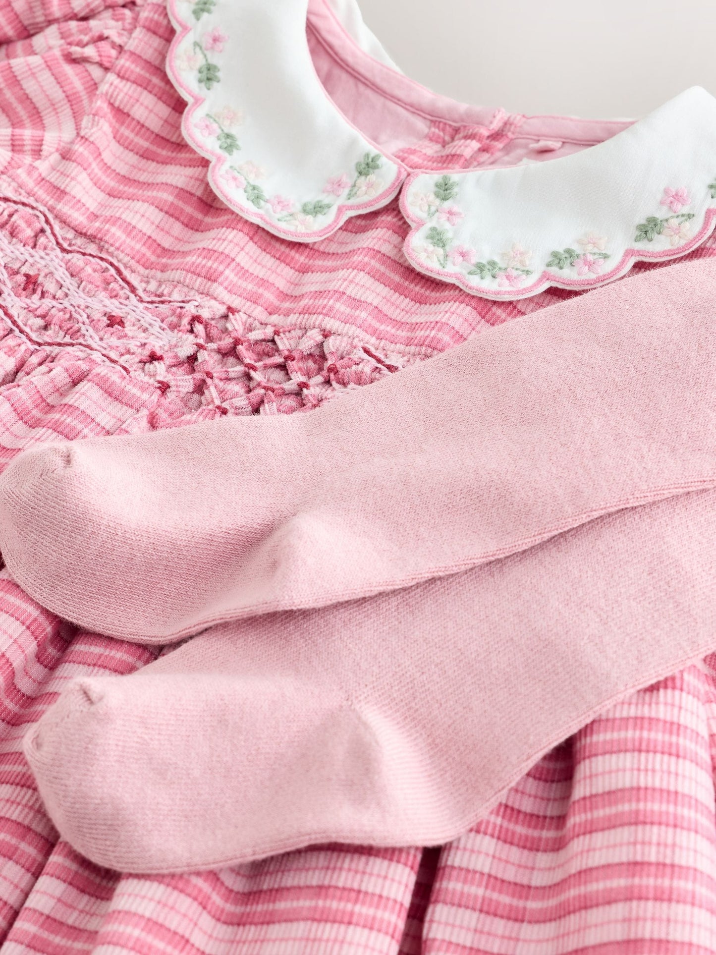 Dsiney Kidz - Pink Check Baby Smock Dress And Tights Set 2 Piece (0mths-2yrs) image 6