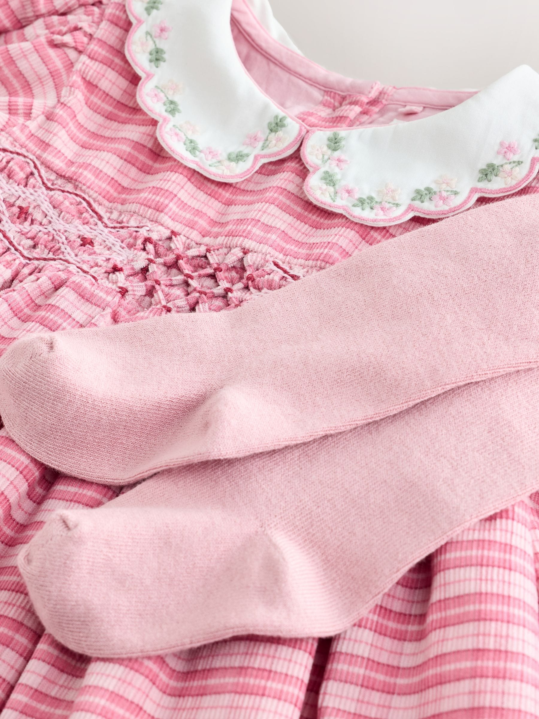 Dsiney Kidz - Pink Check Baby Smock Dress And Tights Set 2 Piece (0mths-2yrs) image 6