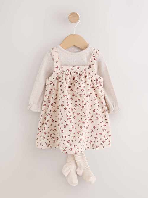 Dsiney Kidz - Ecru Floral Cord Baby Pinafore Long Sleeve Bodysuit And Tights 3 Piece Set (0mths-2yrs) image 1