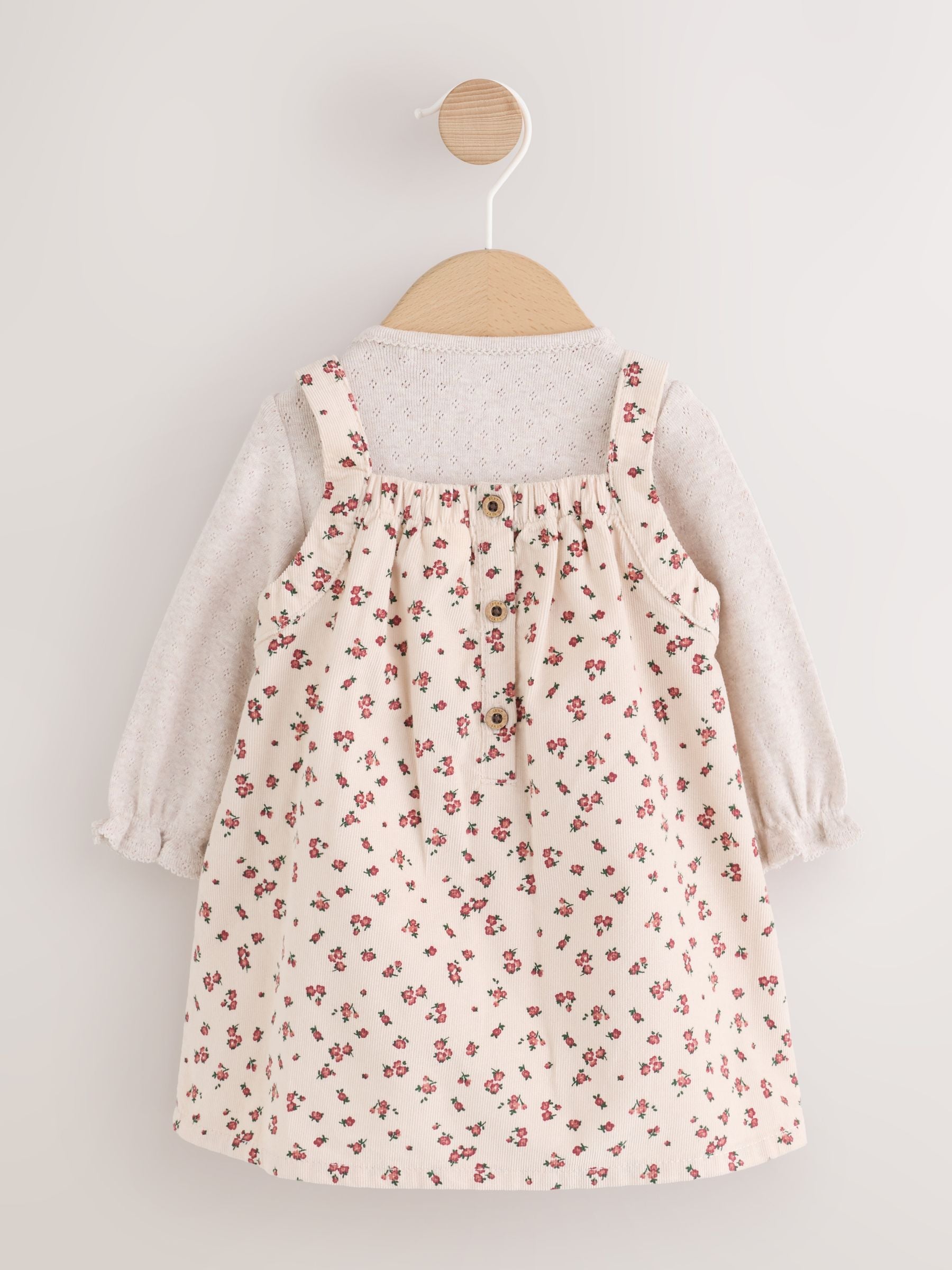 Dsiney Kidz - Ecru Floral Cord Baby Pinafore Long Sleeve Bodysuit And Tights 3 Piece Set (0mths-2yrs) image 6