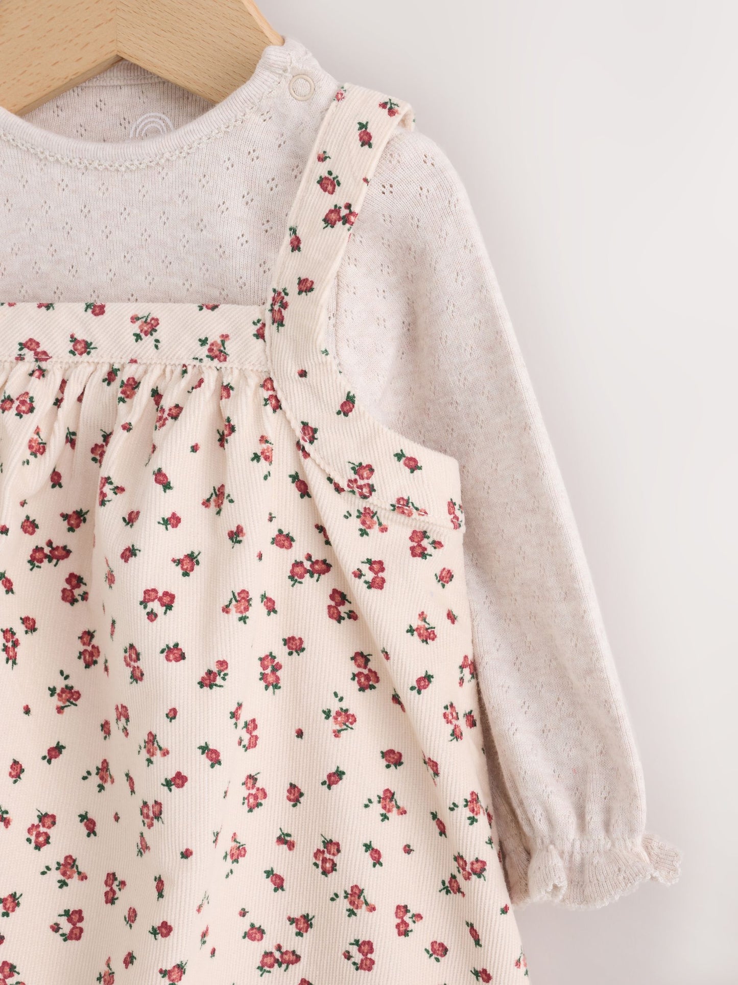 Dsiney Kidz - Ecru Floral Cord Baby Pinafore Long Sleeve Bodysuit And Tights 3 Piece Set (0mths-2yrs) image 8