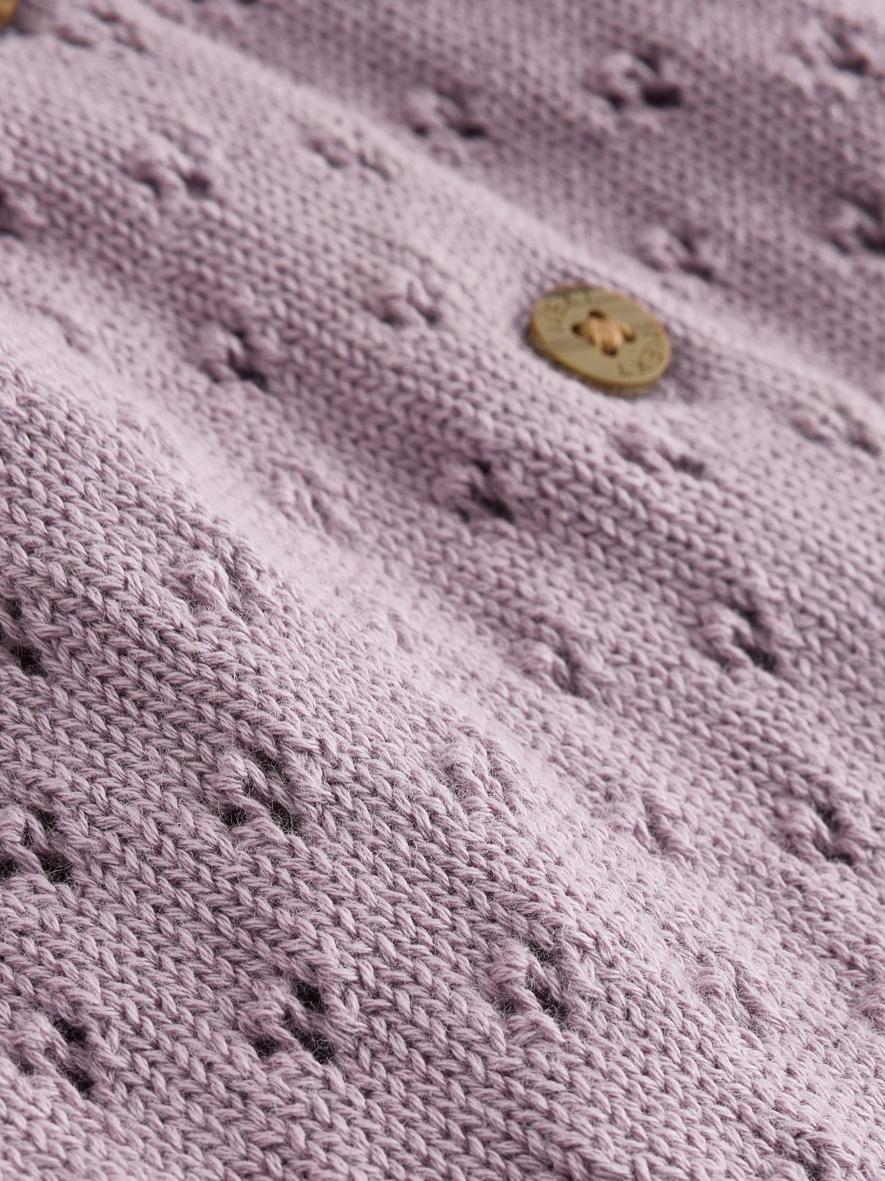 Lilac Purple Pointelle Knitted Frill Shoulder Baby Dress (0mths-2yrs) image 5