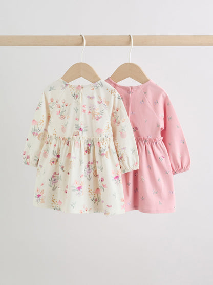 Pink Floral Baby Jersey Dresses 2 Pack (0mths-2yrs) image 2