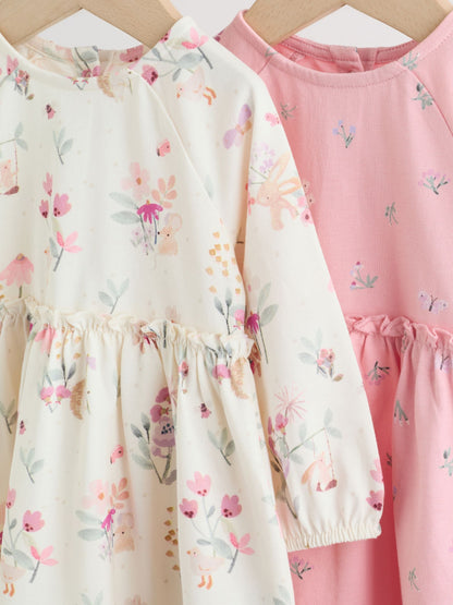 Pink Floral Baby Jersey Dresses 2 Pack (0mths-2yrs) image 6