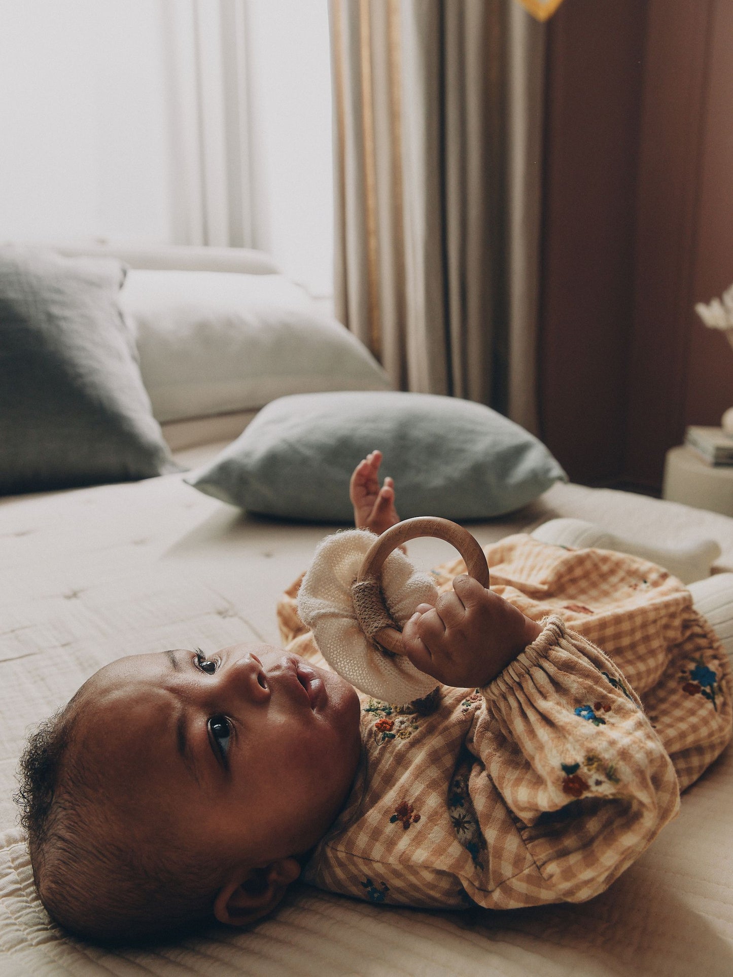 Brown/Cream Check Embroidered Baby Bubble Romper And Tights 2 Piece Set (0mths-2yrs) image 3