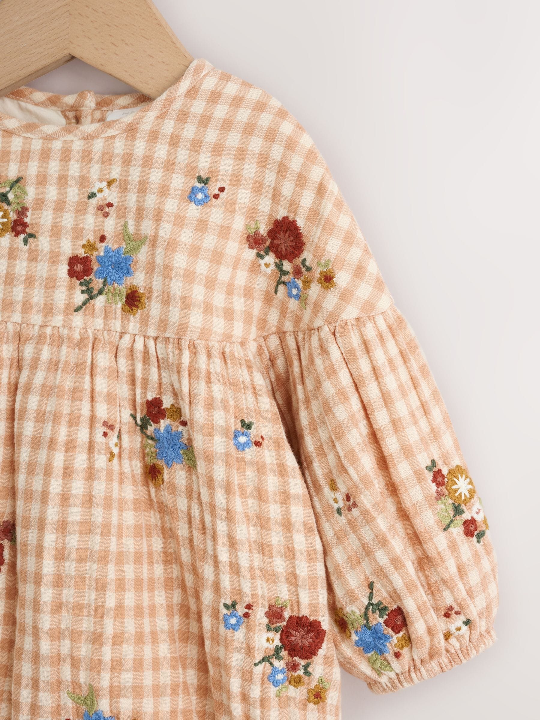 Brown/Cream Check Embroidered Baby Bubble Romper And Tights 2 Piece Set (0mths-2yrs) image 7