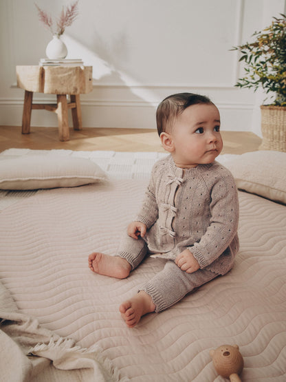 Chocolate Brown Frill Knitted Bow Baby Cardigan & Leggings Set 2 Piece (0mths-2yrs) image 2