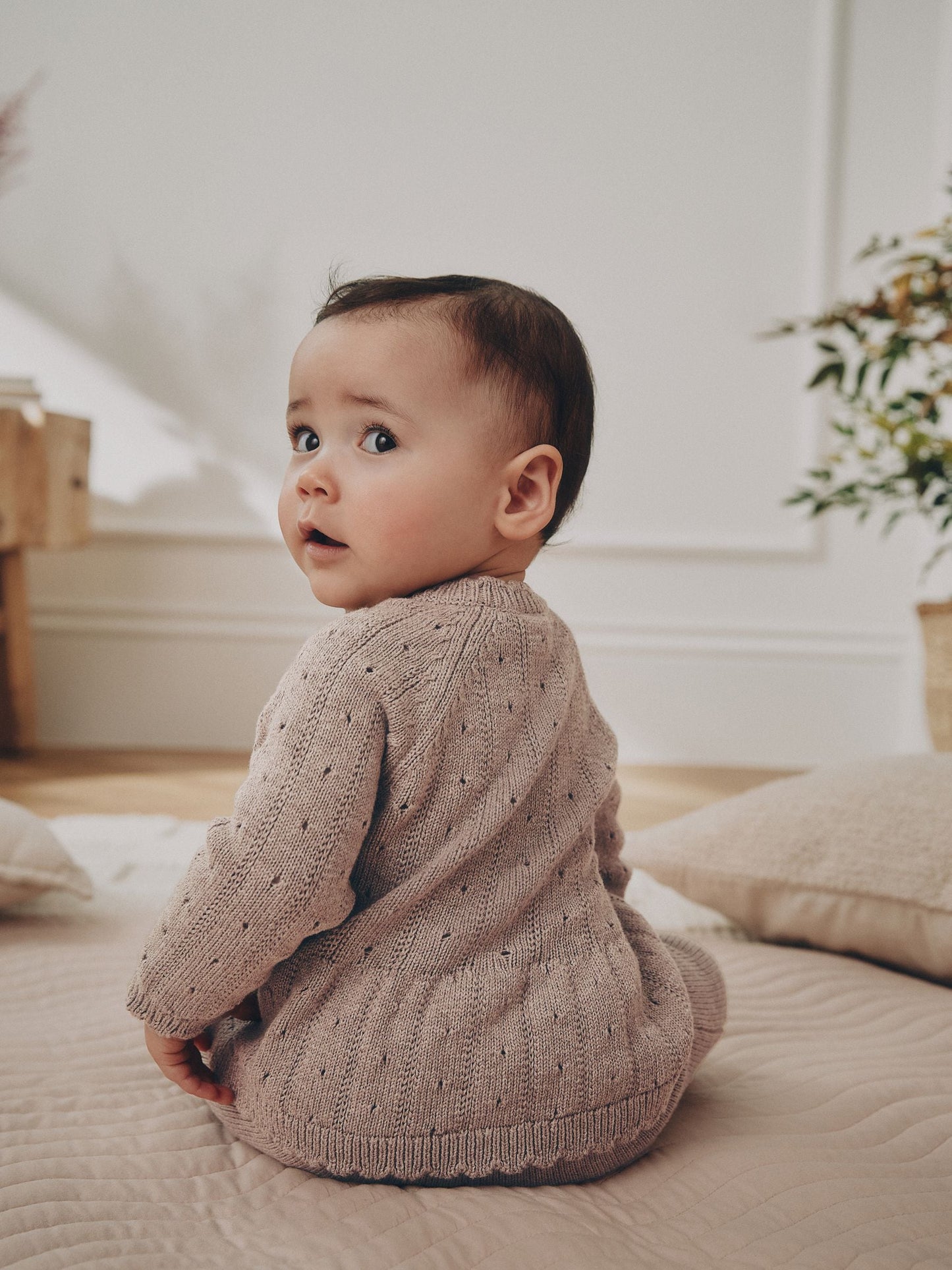 Chocolate Brown Frill Knitted Bow Baby Cardigan & Leggings Set 2 Piece (0mths-2yrs) image 3