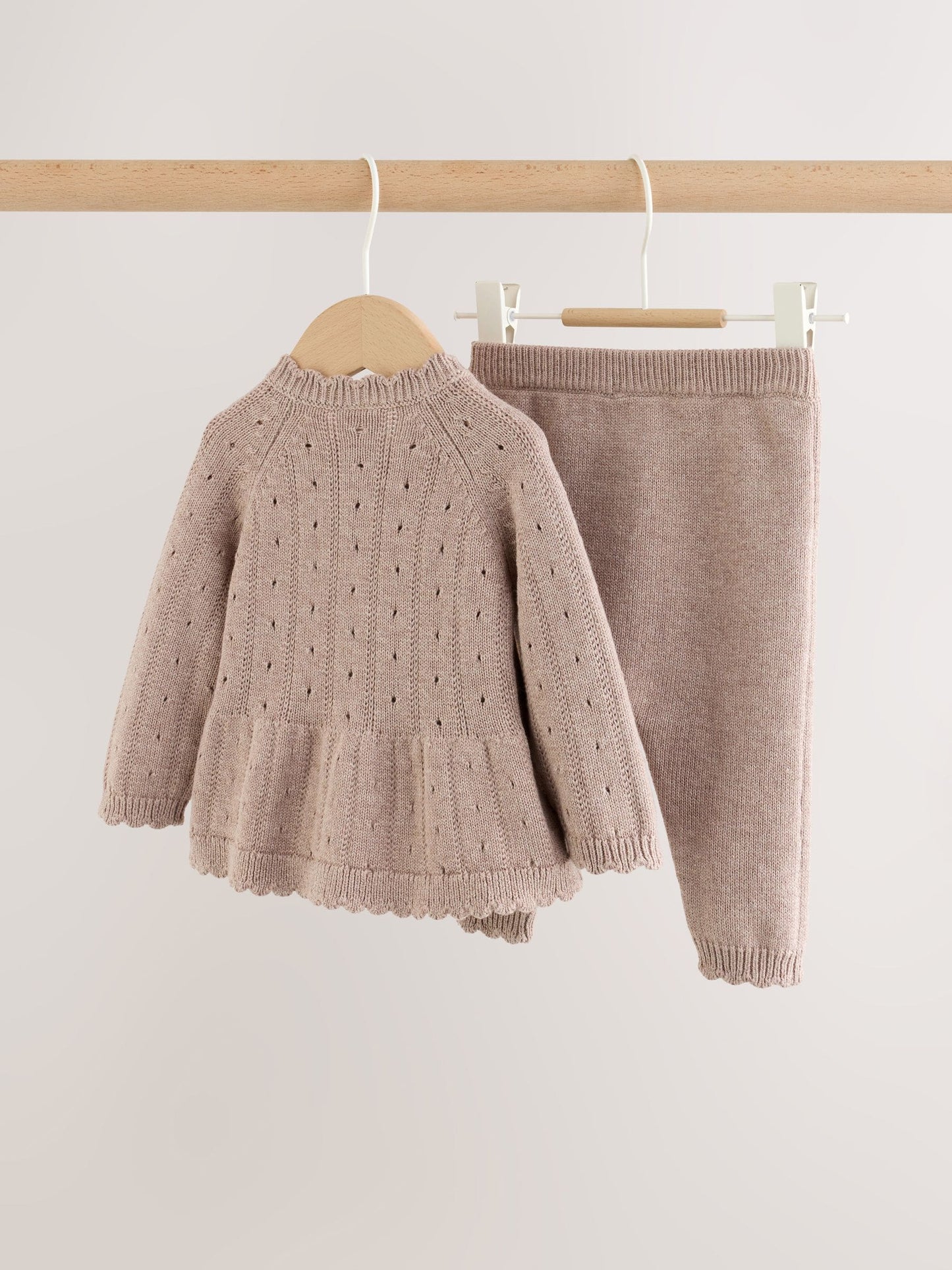 Chocolate Brown Frill Knitted Bow Baby Cardigan & Leggings Set 2 Piece (0mths-2yrs) image 6