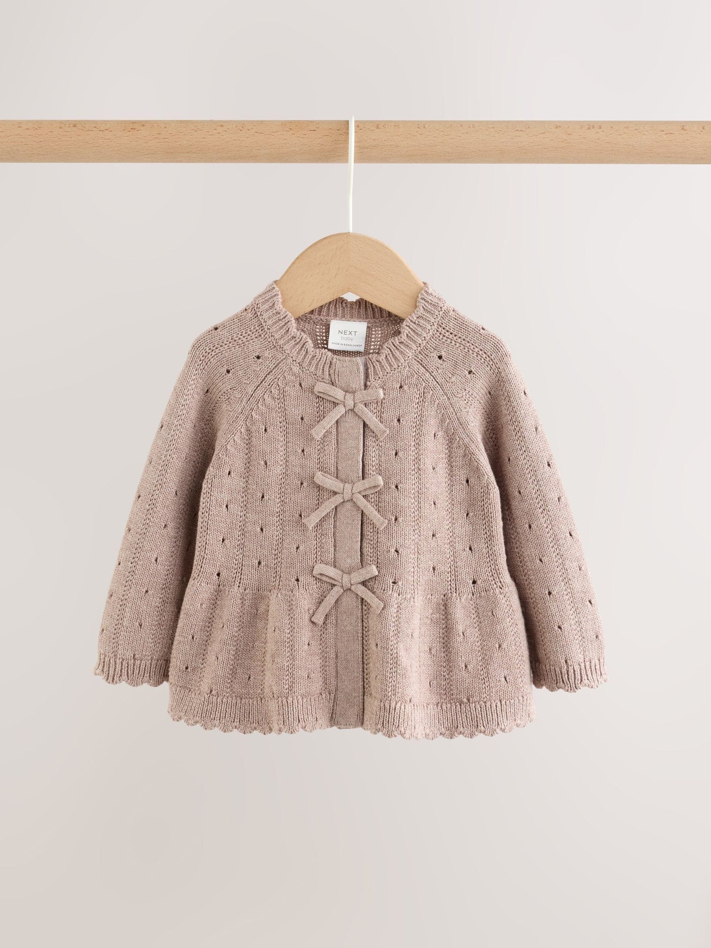 Chocolate Brown Frill Knitted Bow Baby Cardigan & Leggings Set 2 Piece (0mths-2yrs) image 7