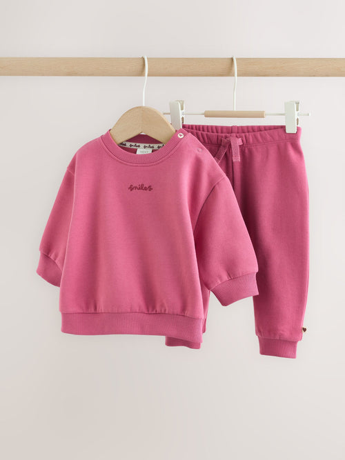 Plum Slogan Sweat Top and Joggers Baby Set (0mths-2yrs) image 1