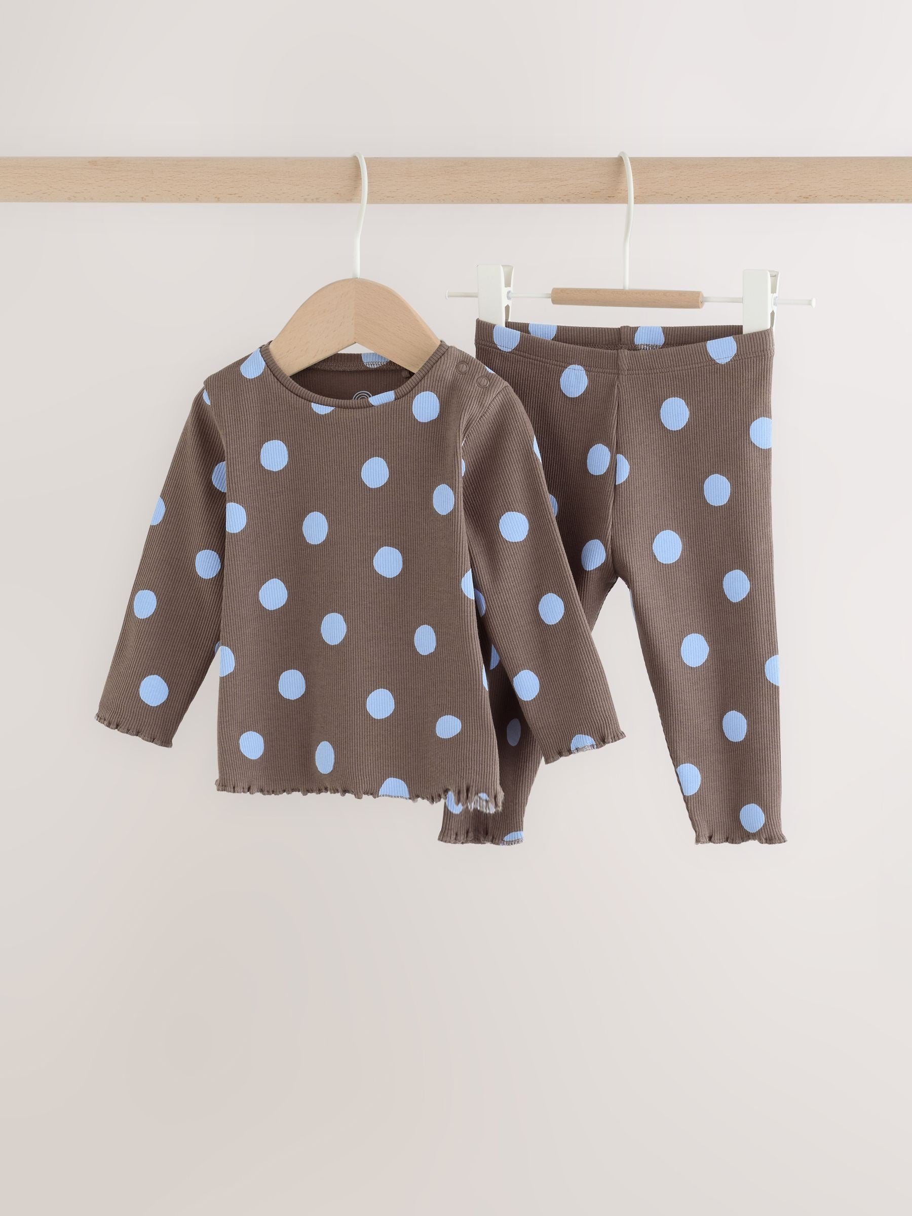 Chocolate Brown Spot Printed Rib Top and Leggings Baby Set 2 Piece (0mths-2yrs) image 3