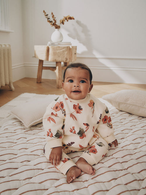 Ecru Floral Sweat Top and Joggers Baby Set (0mths-2yrs) image 1