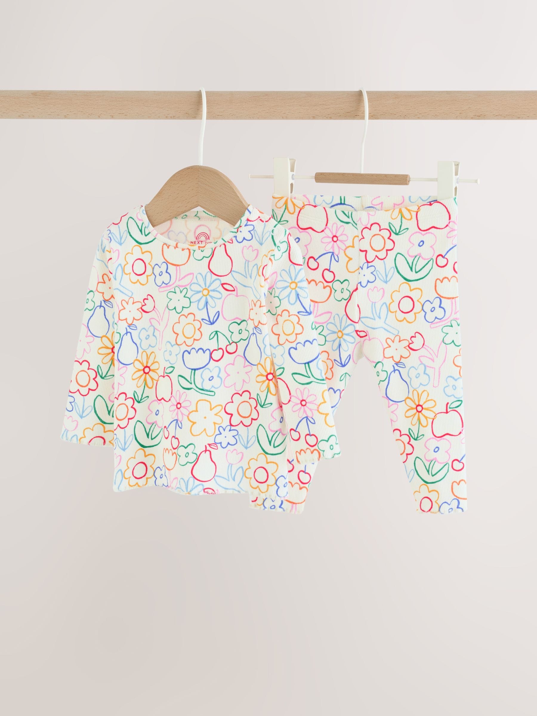 Dsiney Kidz - White Floral Printed Rib Top and Leggings Baby Set 2 Piece (0mths-2yrs) image 1