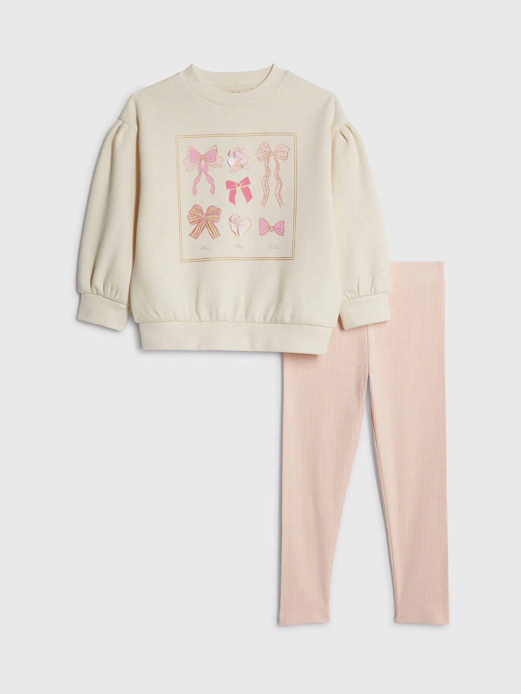 River Island Cream Bow Sweatshirt & Leggings Set image 1