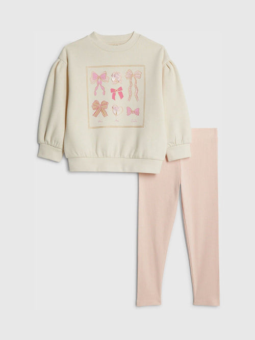 River Island Cream Bow Sweatshirt & Leggings Set image 1