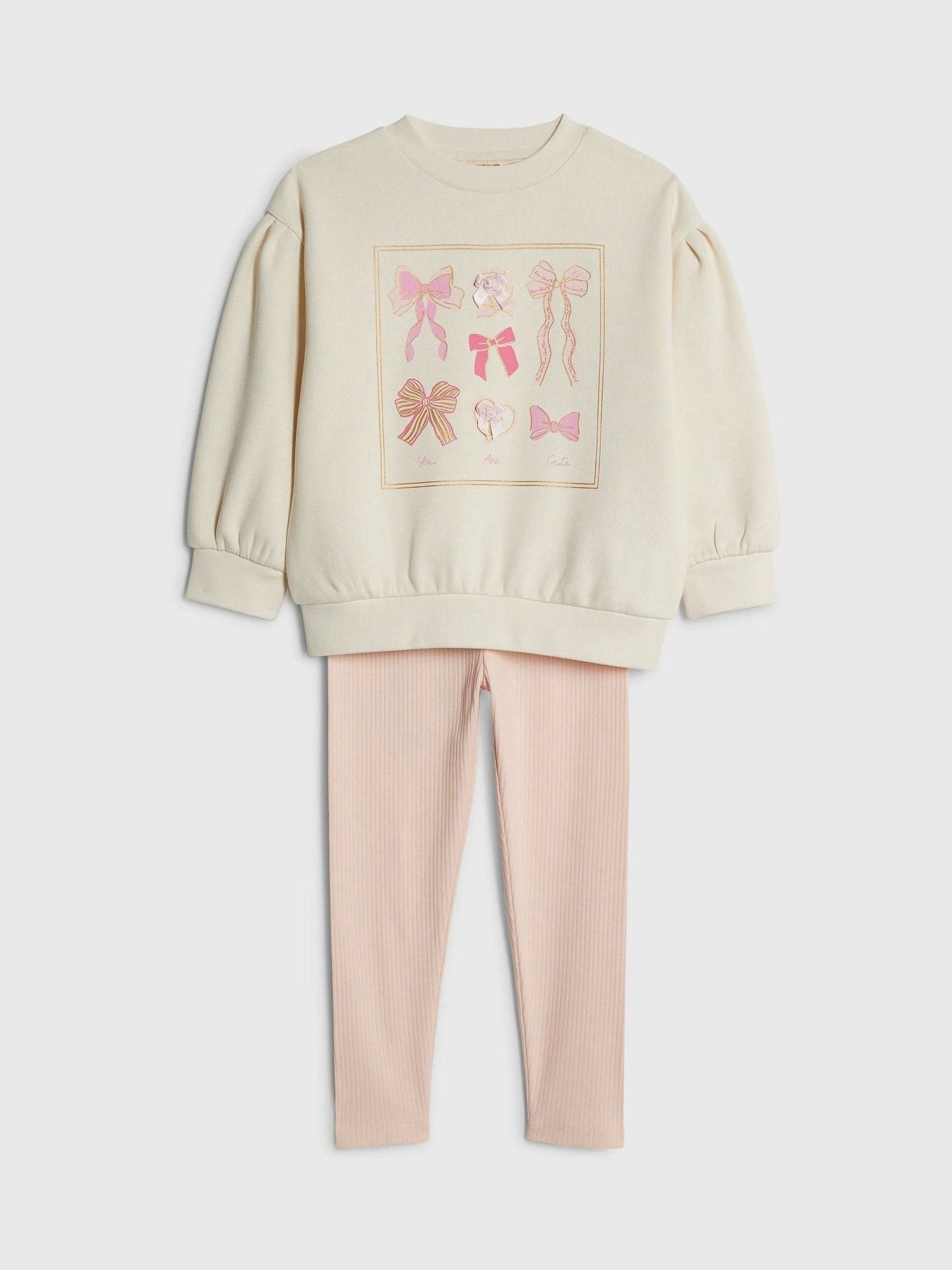 River Island Cream Bow Sweatshirt & Leggings Set image 3