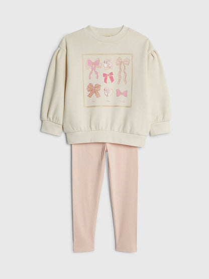 River Island Cream Bow Sweatshirt & Leggings Set image 3