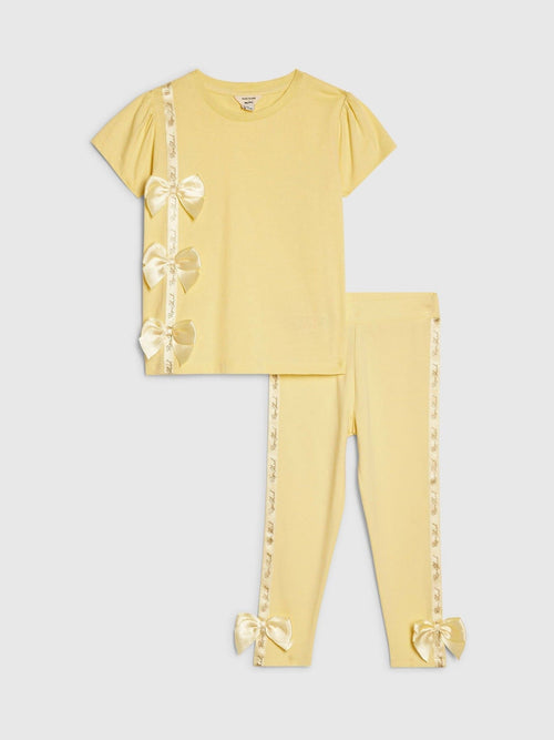 Dsiney Kidz - River Island Yellow Branded Bow T-Shirt & Legging Set image 1