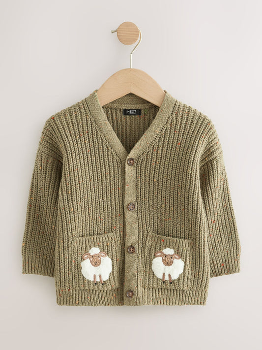 Khaki Green Sheep Character Cardigan (3mths-7yrs) - image 1