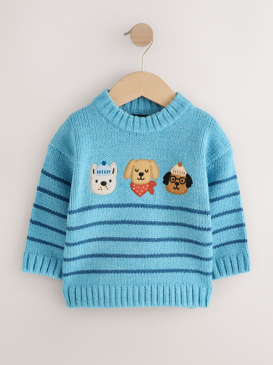 Dsiney Kidz - Blue Dogs Character Knitted Crew Neck Jumper (3mths-7yrs) image 1