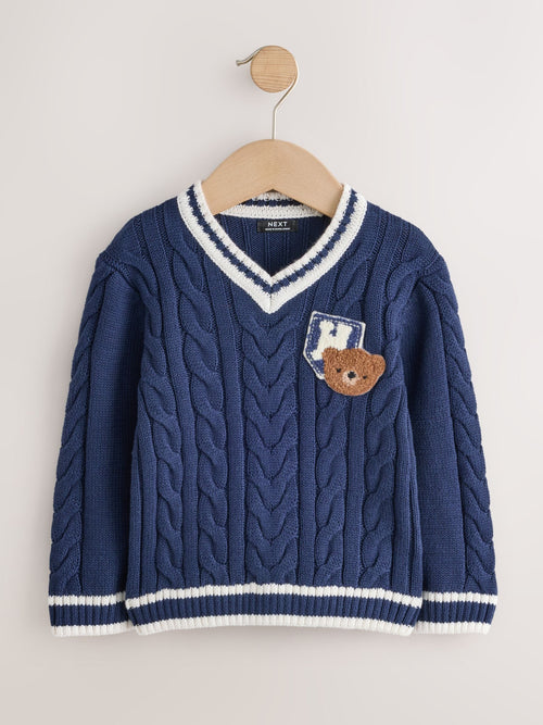 Dsiney Kidz - Navy Blue Cable Knit Varsity Jumper (3mths-7yrs) image 1