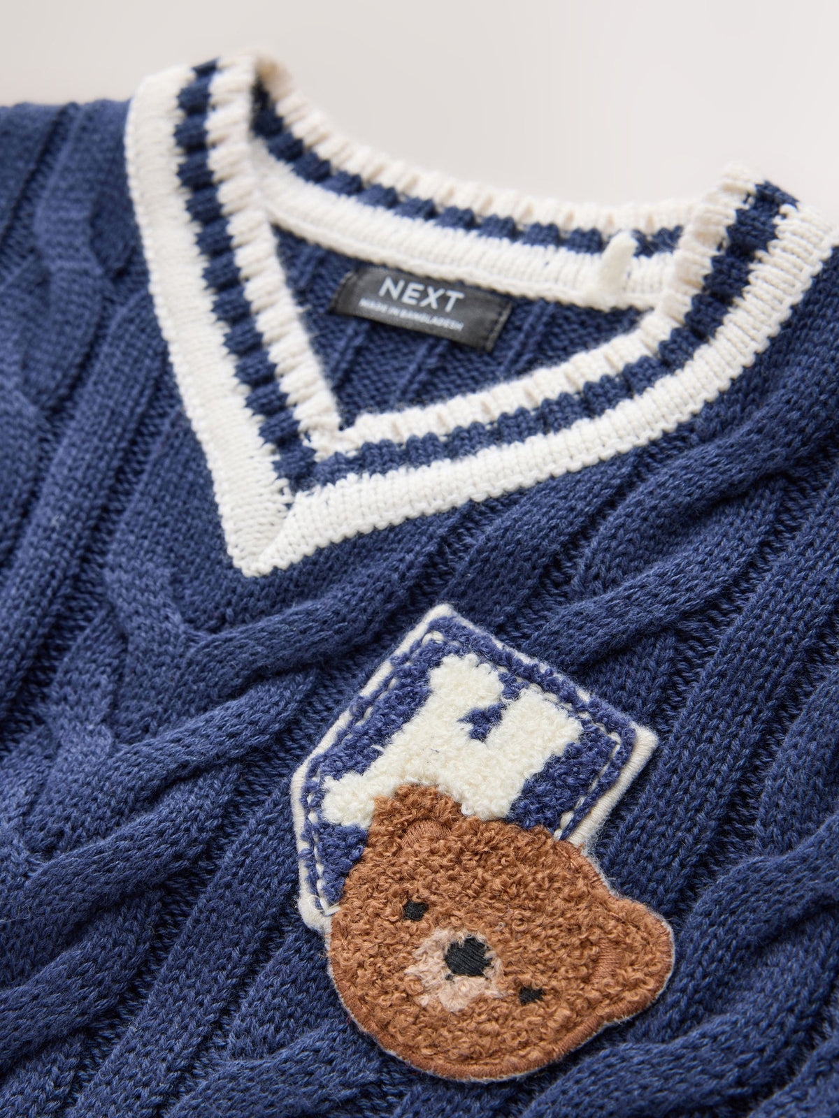 Dsiney Kidz - Navy Blue Cable Knit Varsity Jumper (3mths-7yrs) image 3