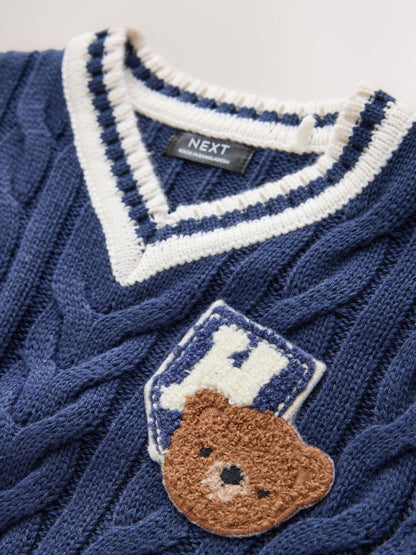 Dsiney Kidz - Navy Blue Cable Knit Varsity Jumper (3mths-7yrs) image 3