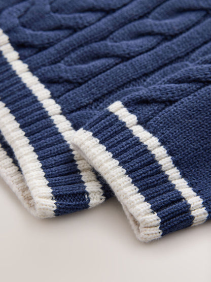 Dsiney Kidz - Navy Blue Cable Knit Varsity Jumper (3mths-7yrs) image 4