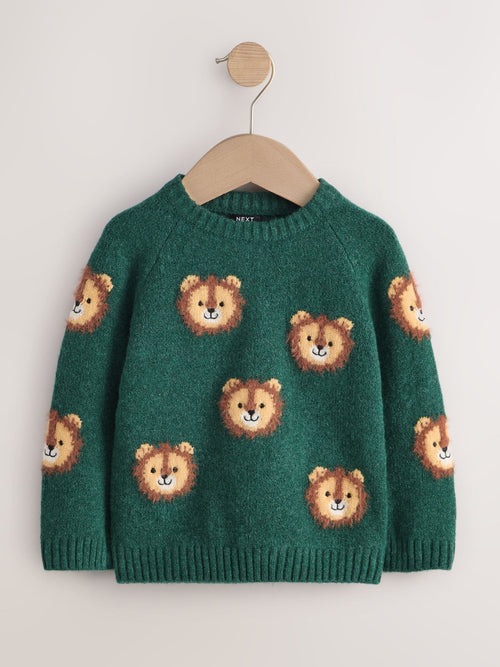 Dsiney Kidz - Green Lion All Over Character Knitted Crew Neck Jumper (3mths-7yrs) image 1