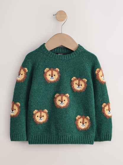 Dsiney Kidz - Green Lion All Over Character Knitted Crew Neck Jumper (3mths-7yrs) image 1