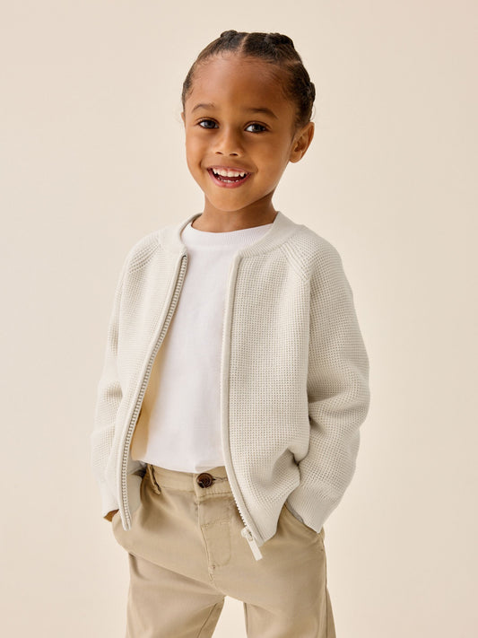 Ecru Textured Zip Up Knitted Bomber Cardigan (3mths-7yrs) - image 1